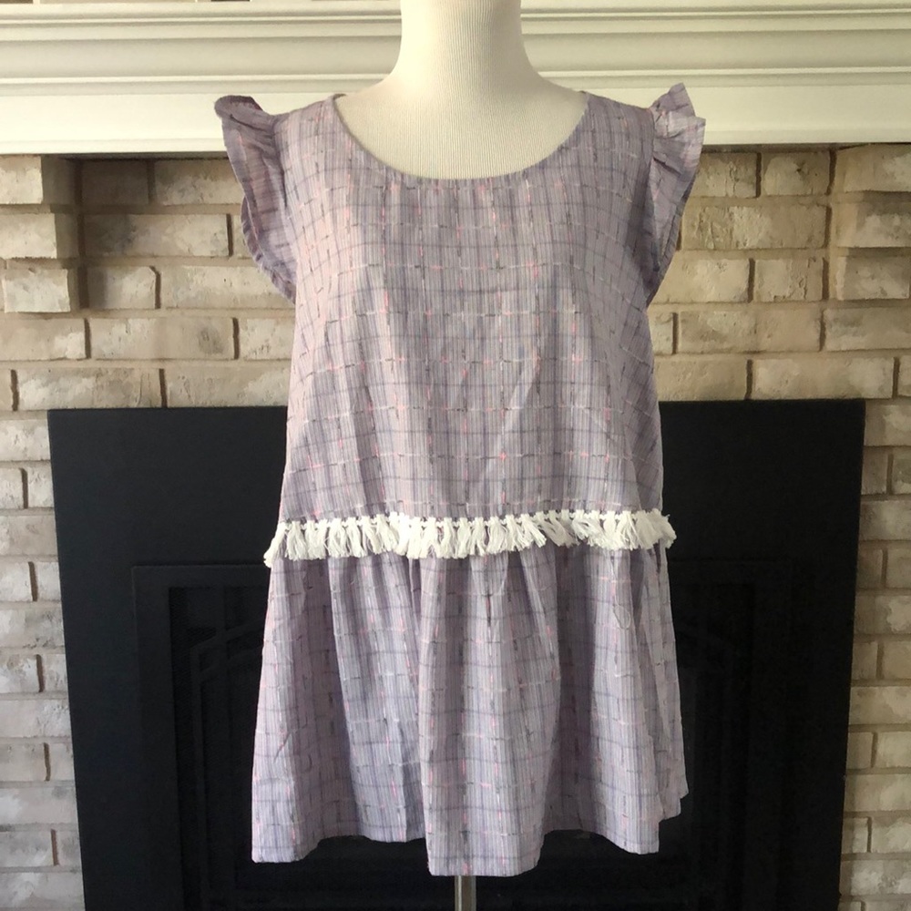 Andree by Unit Blue Pink Ruffle Sleeves Babydoll Top size 1X